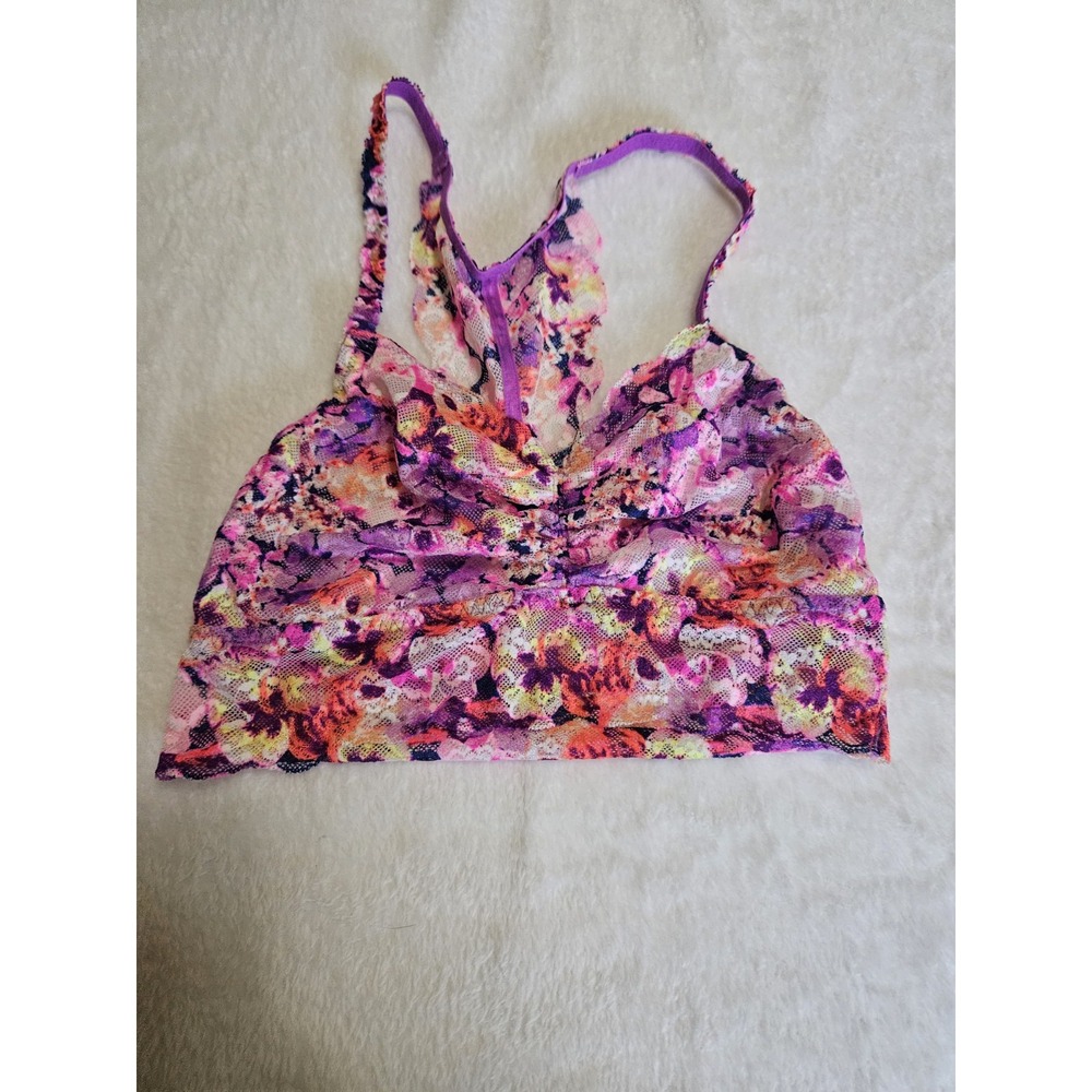 Victoria's Secret Pink Floral Lace Bralette Mesh Racerback Womens Size Small